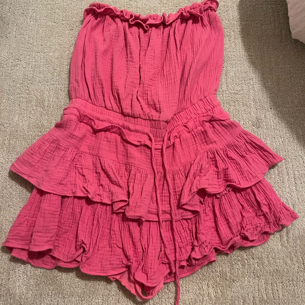 Pink Ruffled Women's Gauze Romper
